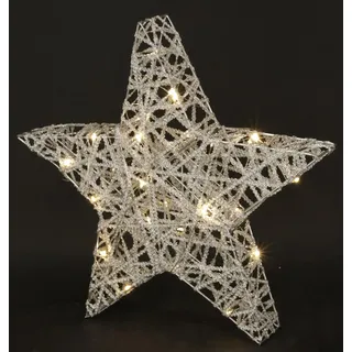 LED Deko Leuchte mit LED in Warmweiß Silber Leuchtstern aus Metall mit Timer Funktion batteriebetrieben 45 cm groß Winter- & Weihnachtsdeko Weihnachtsstern Beleuchtung Stern Sternlampe, Silber