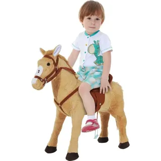 Fortuna Lai Schaukelpferd Reitpferd Spielpferd Plüschpferd mit Sound 85 x 28 x 60 cm Beige, ideal für Kinder zum Spielen und Schaukeln - Beige