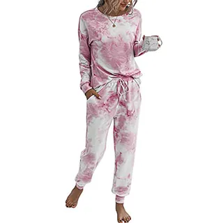 Doaraha Damen Trainingsanzug Pyjama Set Jogginganzug Freizeitanzug Hausanzüge Frauen Zweiteiliger Sportanzüge Schlafanzug für Sport und Freizeit, (X) Rosa, S