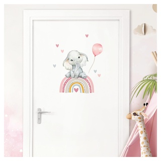 Little Deco Türaufkleber Elefant Regenbogen Wandsticker personalisiert Kinderzimmer Wandtattoo mit Name Babyzimmer Wandaufkleber selbstklebend Deko DL995-01