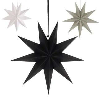 40cm & 30cm & 25cm Papiersterne Weihnachten - 9 Zackig Schwarz, Grau, Weiß Faltsterne Weihnachten Papier Stern zum Aufhängen Weihnachtskugel für Weihnachtssterne Papierstern Hängend Weihnachtsdeko