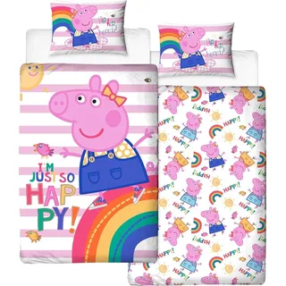Peppa Pig - "I ́m Just So Happy" Bettwäsche, wendbar TC269 (Einzelbett) (Bunt) - Bunt