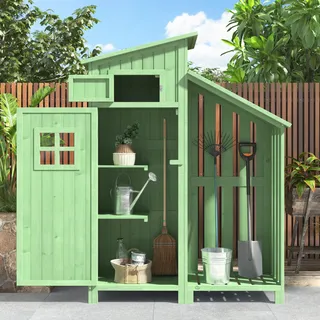 Gartenschrank Gerätehaus Geräteschuppen Holz, 124x46x174 cm, kompakt für kleine Gärten, Gartenhaus zur Aufbewahrung - Grün