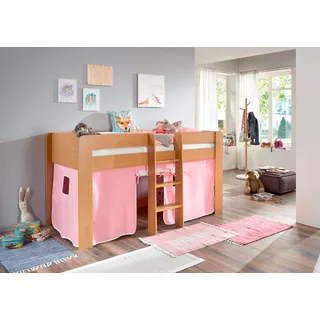 RELITA Hochbett Andi 90 x 200 cm Buche dekor natur rosa, weiß