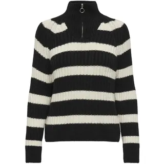 ONLY Damen ONLLEISE Freya LS Zip HIGH Neck KNT NOOS Pullover, Black/Stripes:W. Birch, S