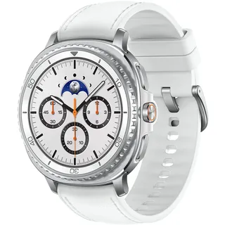 Samsung Galaxy Watch8 Classic BT 46 mm Edelstahlgehäuse silber Hybridband weiß verstellbar