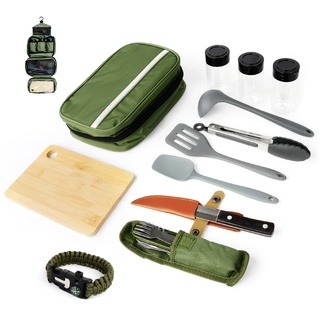 E EASTSTORM Camping Küchenhelfer Set mit Wasserdichter Tasche für Camping Kochgeschirr,Camping Geschirr,Klein und Tragbar,Geeignet für Outdoor,Wandern, Bergsteigen,Camping Set für Rucksäcke