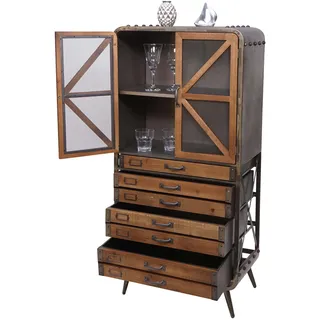 Hochschrank HWC-F91, Apothekerschrank Wohnzimmerschrank, Industrial Tanne Holz Metall 128x60x33cm, b