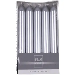 donau home Glatte Lackiert Stabkerzen 17 x Ø 2 cm 10 St. silber