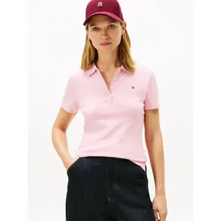 Poloshirt TOMMY HILFIGER "1985 Slim Fit Pique Premium", Damen, Gr. XL (42), pink, Piqué, Obermaterial: 96% Baumwolle, 4% Elasthan, unifarben, slim fit hüftlang, abgesteppt, Shirts Poloshirt, mit Logostickerei, mit Seitenschlitzen