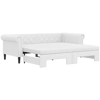 vidaXL Tagesbett Ausziehbar mit Matratzen Weiß 90x200 cm Kunstleder