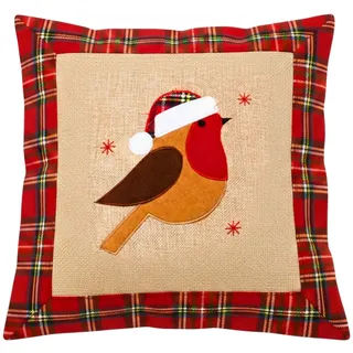 SHATCHI Sackleinen-Kissenbezüge für Zuhause, Schlafzimmer, Büro, Jute, Baumwolle, Leinen, Bedruckt, Rentier, Schneemann, Rotkehlchen, Weihnachtspudding, 40 x 40 cm