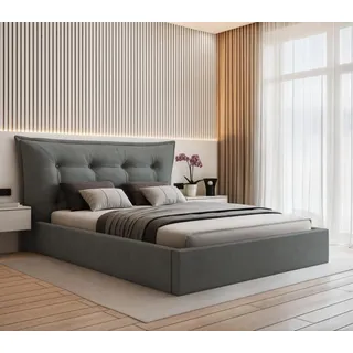 VALLH Polsterbett Bett 200x220 mit Matratze Beige Samt - Kissenkopfteil mit lattenrost (Bella Piano 15 + Matratze) - Dunkelgrau