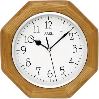 AMS 5512 Wanduhr Funk Funkwanduhr analog Holzrahmen eiche farben achteckig - Braun