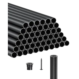 Vevor Geländerstab, 51er-Set, φ19x914 mm Aluminium-Treppenbaluster, Zierstab, runder Stab, Hohldeckgeländer mit Geländerkappen und Schrauben für Treppen, Veranda, Terrasse, Zaun, schwarz