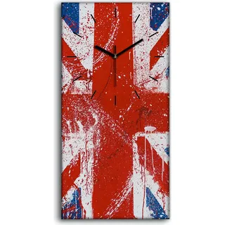 Wohnzimmer-Bild Leinwand Uhr Quarz 30x60 Flagge London Graffiti Union England - schwarze Hände - Rot