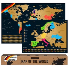 envami® Weltkarte zum Rubbeln I Mit Europakarte I Deutsch I Gold I 68x43cm I Scratch off Map I Landkarte zum Rubbeln I Weltkarte zum Freirubbeln I Rubbelweltkarte I Weltkarte zum Freikratzen