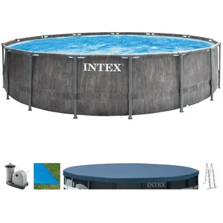 Intex Frame Pool 549 x 122 cm inkl. Filterpumpe, Boden-Schutzplane, Abdeckplane, Poolleiter