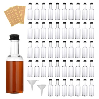 wordmouk Plastik Mini Likörflaschen 48 Stück Kleine Leere Schnapsflaschen 25mL Wiederverwendbare Kunststoff Fläschchen Saftflaschen mit Schwarzem Deckel und Trichter für Hochzeiten Party