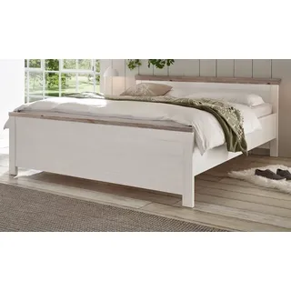 furn.design Bett "Rovola" Pinie weiß / Oslo Pinie Landhaus Doppelbett Liegefläche 180 x 200 cm - Weiß, Naturbelassen