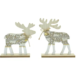 HEITMANN DECO Holz Hirsch mit Glocke, 2er Set