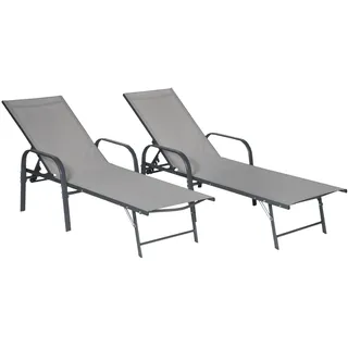 Happy Garden 2er Set Sonnenliegen Sardinia aus grauem Textilene - anthrazitfarbenes Gestell. Outdoor-Sonnenliege aus Stahl mit 5 Positionen.
