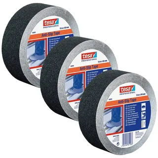 tesa Anti-Rutsch 60950 DIN 51130 - Antirutschband mit Anti-Rutsch-Effekt für sicheren Tritt in riskanten Arbeitsbereichen - für innen und außen - schwarz - je 15 m x 5 cm | 3er Pack