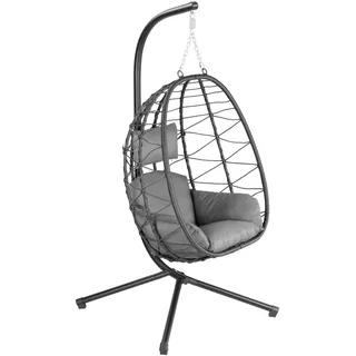 HinHocker Hängesessel mit Gestell | Anthrazit | Hängeschaukel für Indoor und Outdoor | Inkl. Kissen und Auflagepolster | Balkon Hängesessel Outdoor, Gartenschaukel, Schaukelstuhl, Hängekorb