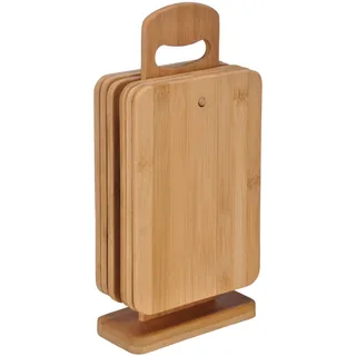 Spetebo Bambus Frühstücksbrett Set 7 teilig - 6 Schneidebretter mit Ständer - Holzbrett Holz Schneidbrett Frühstücksbrettchen