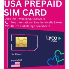 Lycamobile 6GB USA SIM-Karte Prepaid (inkl. Hawaii & Puerto Rico) - Mobile Daten 4G / LTE, Unbegrenzte Nationale & Internat. Anrufe + SMS (6GB für 30 Tage)
