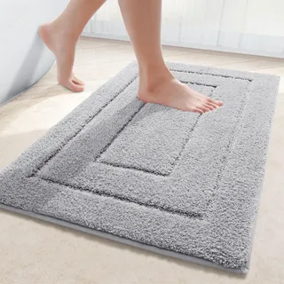 Homaxy Mikrofaser Badezimmerteppich rutschfest Waschbar Badematte Weiche Badteppich Wasserabsorbierend Badvorleger für Badezimmer - 40x60cm,Grau