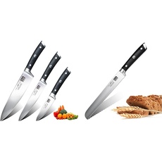 SHAN ZU Küchenmesserset 3 tlg & Brotmesser Messer Wellenschliff Küchenmesser Edelstahl 20 cm - CLASSIC Series