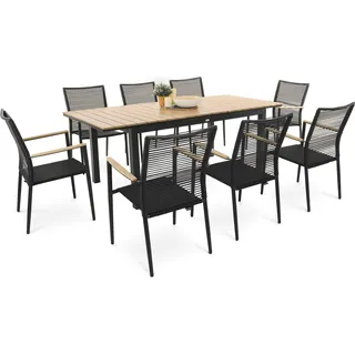 di volio Gartenmöbel MOZZATE, Gartenmöbel-Set - Esstisch & 8 Stühle, aus Kunstholz und Polyrattan, Esstisch mit ausziehbarer Tischplatte - Schwarz, Beige