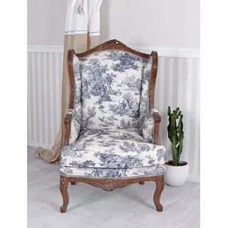 Ohrensessel Vintage Ohrenbackensessel Kaminsessel sessel Toile de jouy