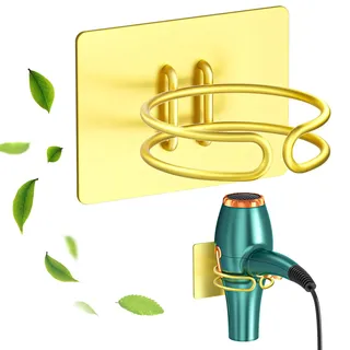 LOXSUN Föhn Halterung, Fönhalter Ohne Bohren, Edelstahl Föhnhalter Wand, Halterung für Fön Aufbewahrung Haartrocknerhalter, Fönhalterung Selbstklebend Föhnhalterungen für Bad (Gold)
