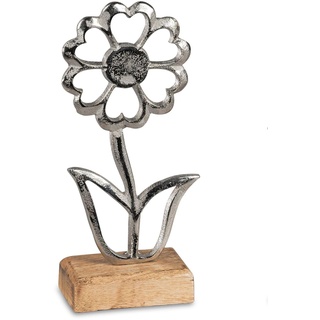 Formano Dekoaufsteller Blume aus Aluminium & Mangoholz 20 cm - Silberfarben