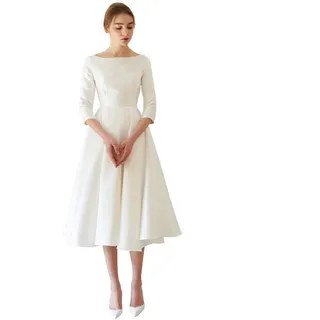 Chinesisches Kleid - Elegante Frauen China Satin Tee Länge Mit Ärmel Einfache Brautkleider Für Besondere Anlässe Plus Szie Arbeitskleid Büro Dressing