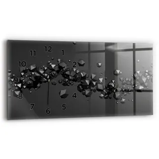 Wallfluent Wanduhr – Stilles Quarzuhrwerk - Uhr Dekoration Wohnzimmer Schlafzimmer Küche - Zifferblatt - schwarze Zeiger - 60x30 cm - Schwarze Abstraktion - Schwarz