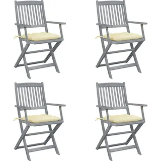Klappbare Gartenstühle 4 Stk. mit Kissen Massivholz Akazie - Creme, Bunt