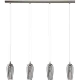 EGLO LED Pendelleuchte Farsala, 4 flammige Hängelampe, Hängeleuchte aus Metall, Rauchglas, Granille-Kristalle, Esstischlampe in Nickel-Matt, Schwarz-Transparent, Wohnzimmerlampe hängend, G9 Fassung