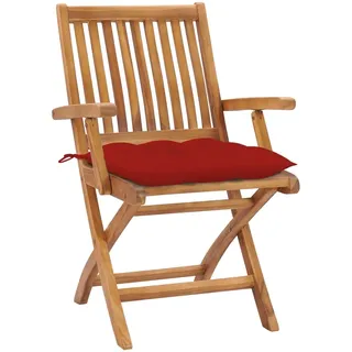 vidaXL Gartenstühle 2 Stk. mit Roten Kissen Massivholz Teak - Rot