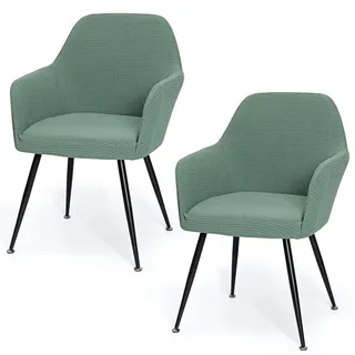 MEIVINES Stretch Stuhlhussen 2er Set Universal Sesselbezug Stuhlhussen mit Armlehne aus Jacquard Stuhlbezug Abnehmbare Waschbar Esszimmerstühle Bezug für Küche Bankett (2, Grün)