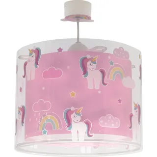Dalber Lampe kinderzimmer, kinderlampe Pendelleuchte Hängelampe, Deckenleuchte Kinder, Deckenlampe kinderzimmer Einhörner Tiere Unicorns, 41592, E27, Rosa