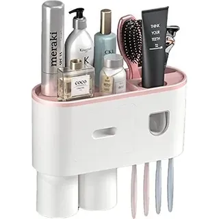 Wandhalterung Zahnbürstenhalter Platz sparender Bad Organizer Multifunktionaler automatischer Zahnpasta -Spender 2 Tassen Schublade