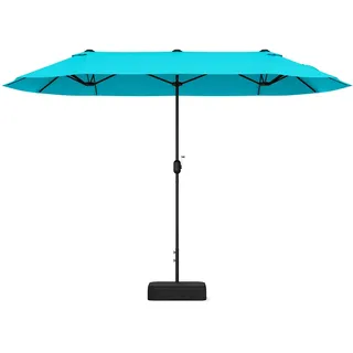 FANTASK Groß Doppelsonnenschirm, Terrassenschirm mit Kurbel & Ständer, Outdoor Marktschirm, Sonnenschirm mit einem Befestigungsband, 400x200cm (Türkis)