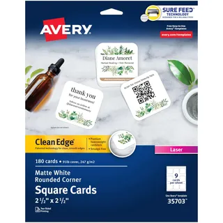 Avery Square Cards with Rounded Edges, 2.5" x 2.5", Clean Edge, Laser Only, 180 Cards (35703)