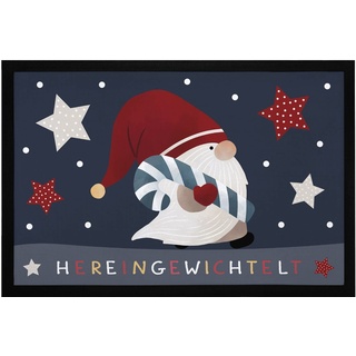 MoonWorks® Fußmatte Weihnachten Wichtel Hereingewichtelt Wintermotiv Sterne Gnomes Zwerge rutschfest & waschbar schwarz 60x40cm