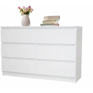 home collective Kommode weiß mit sechs Schubladen, Schlafzimmer Flur, Schrank, Sideboard, Highboard, Breite 120 cm Höhe 77cm - Weiß