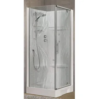 Novellini Neu Holiday GF80 Hydro-Massage 80x80cm Kabine Thermostat Aqua Silber