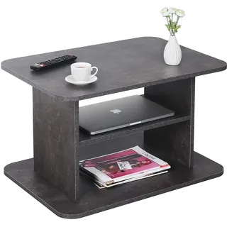 RICOO Couchtisch mit Stauraum 69 x 50 x 45 cm, Wohnzimmertisch für Couch Betonoptik Grau - WM094-BG